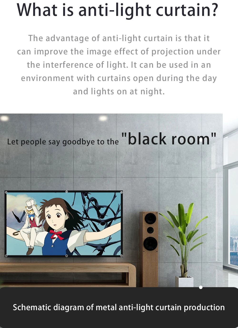 MIXITO Black Edge With Hole 16:9Gray Anti-light Projection Screen 30-133 Inch Outdoor Household Office Portable Projector Screen