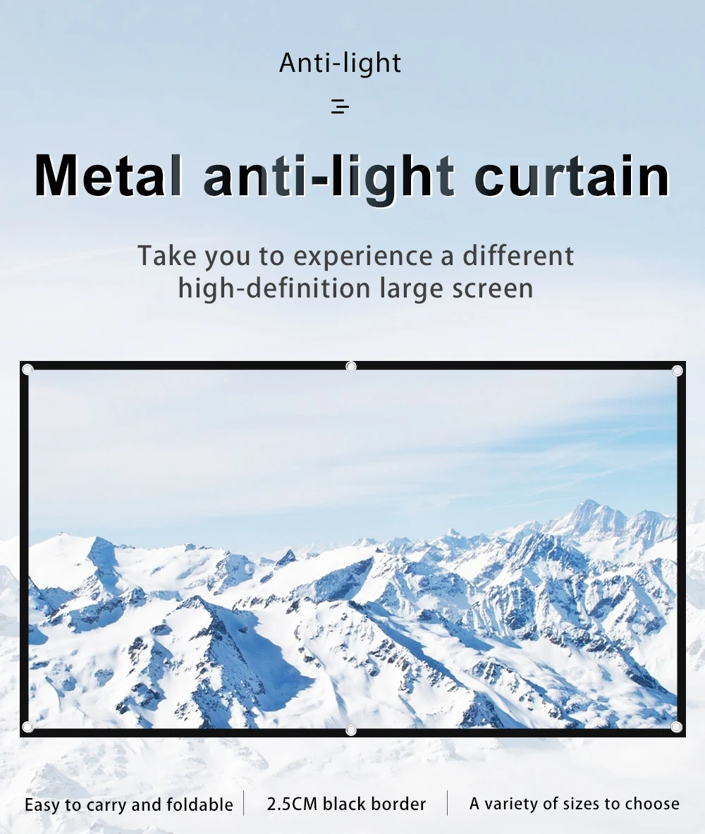 MIXITO Black Edge With Hole 16:9Gray Anti-light Projection Screen 30-133 Inch Outdoor Household Office Portable Projector Screen