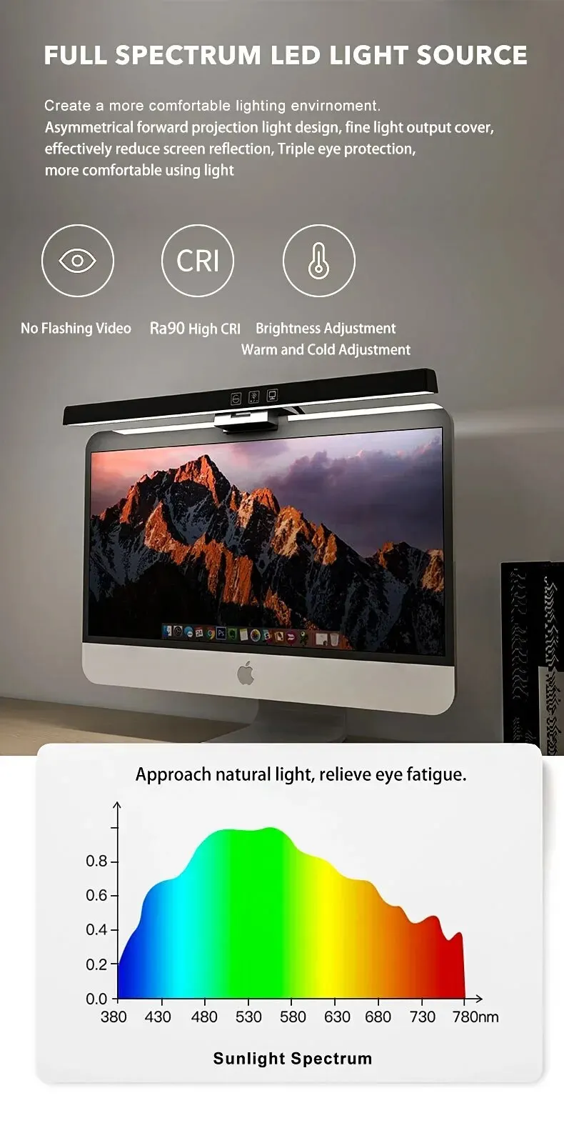 LED Desk Lamp Monitor Light Bar PC Computer Dimmable Screen Light 33cm 50cm Office Study Reading Hanging Table Lamp USB Powered