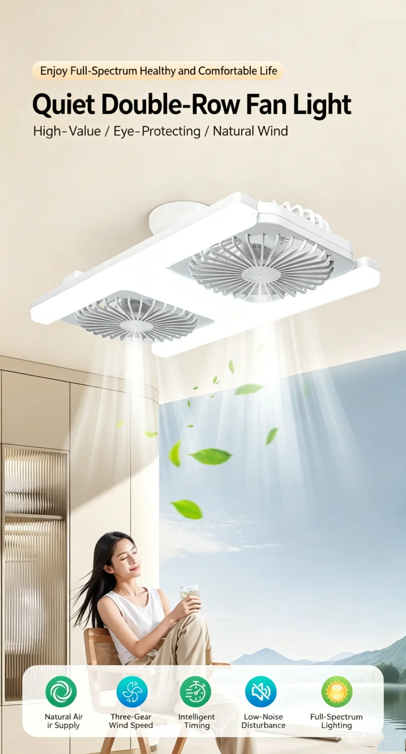 60W LED Ceiling Fan Lights with Remote E27 Socket Low Floor Double Fans Lamp Fit for Living Room Bedroom Dining Room Fan Fixture
