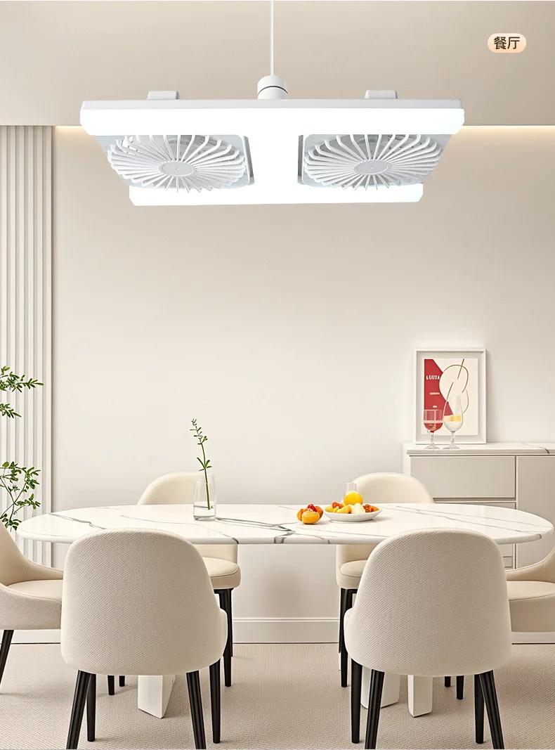 60W LED Ceiling Fan Lights with Remote E27 Socket Low Floor Double Fans Lamp Fit for Living Room Bedroom Dining Room Fan Fixture