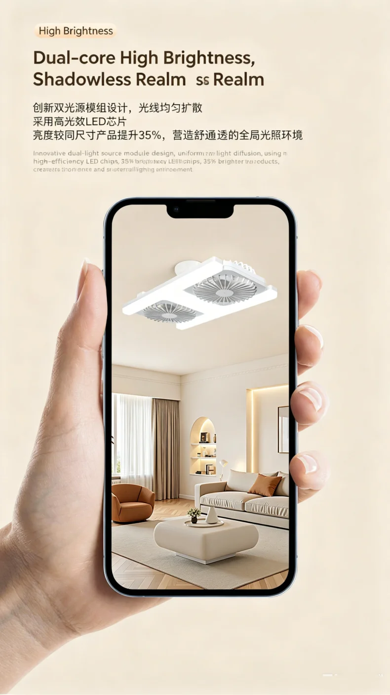 60W LED Ceiling Fan Lights with Remote E27 Socket Low Floor Double Fans Lamp Fit for Living Room Bedroom Dining Room Fan Fixture
