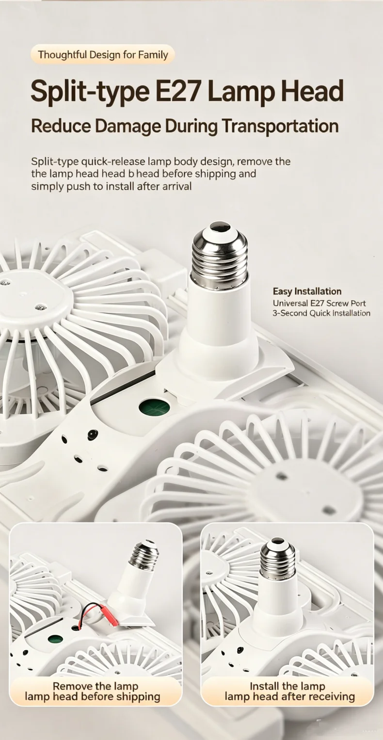 60W LED Ceiling Fan Lights with Remote E27 Socket Low Floor Double Fans Lamp Fit for Living Room Bedroom Dining Room Fan Fixture