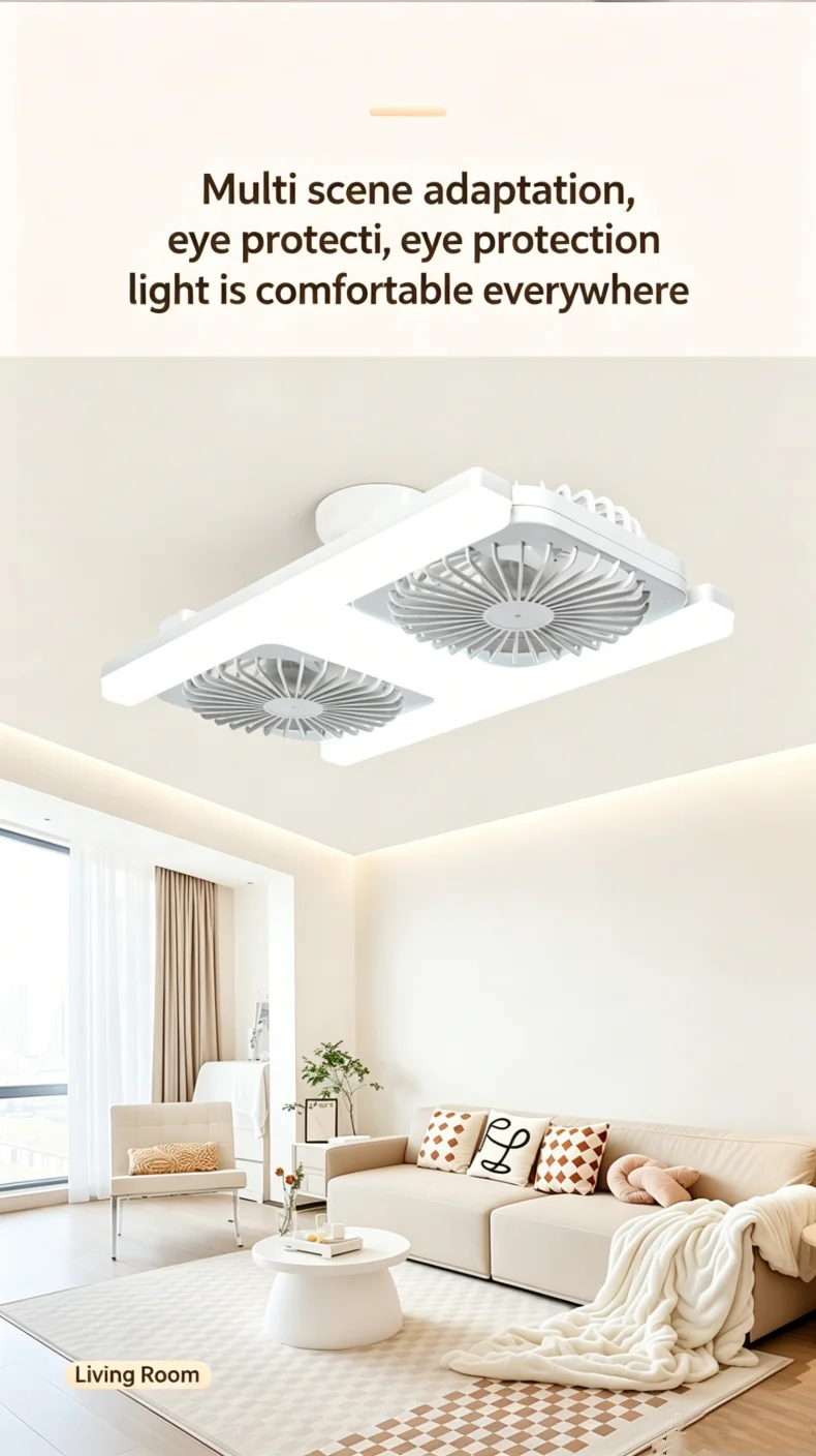 60W LED Ceiling Fan Lights with Remote E27 Socket Low Floor Double Fans Lamp Fit for Living Room Bedroom Dining Room Fan Fixture