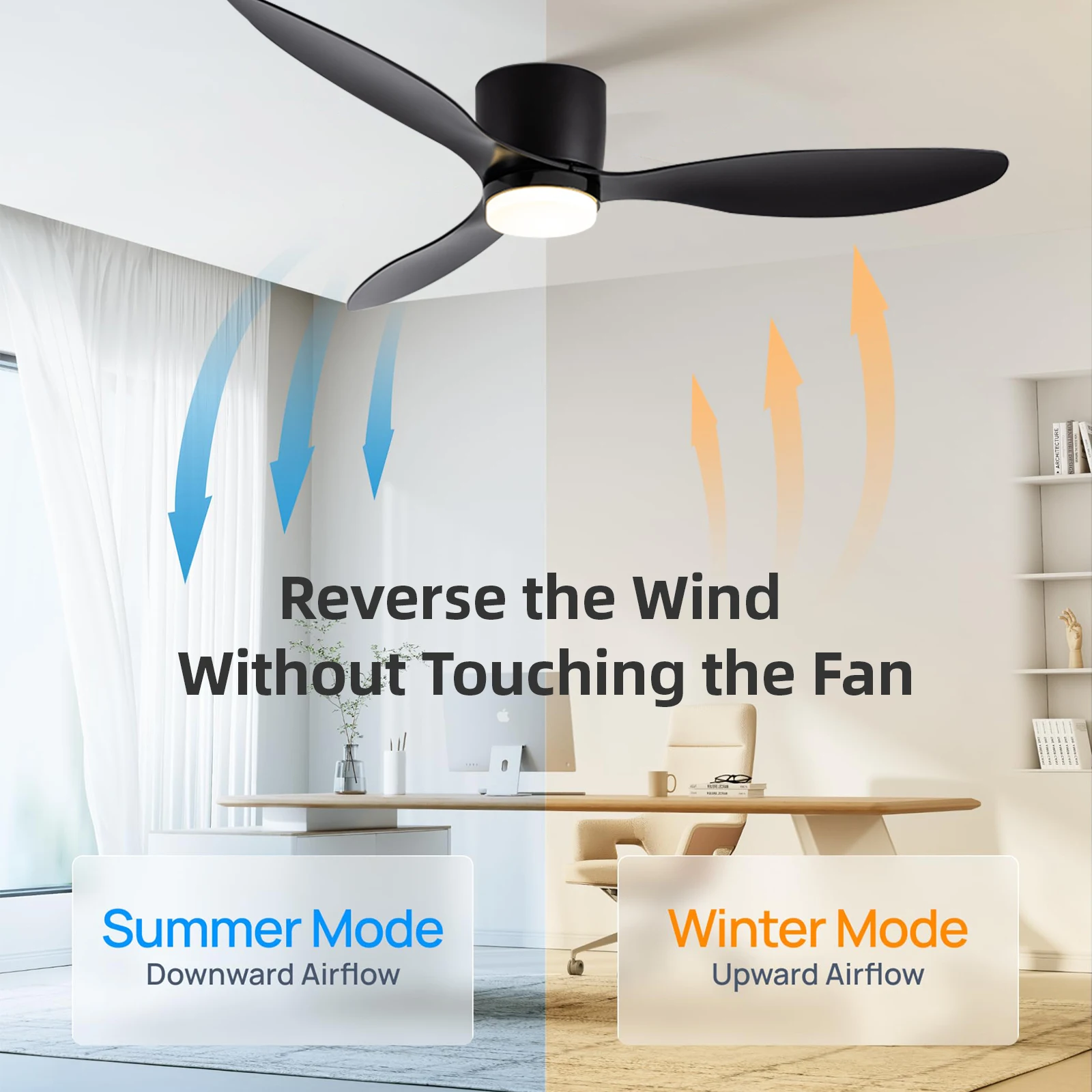 IRALAN Ceiling Fan With Light 6-speed choice Reversible DC motor 3CCT with remote control Whisper Easy Install black/White/Wood