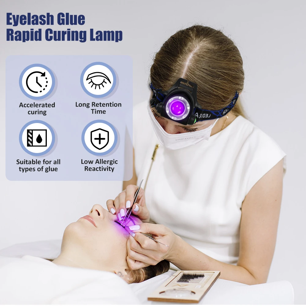 Beam Light UV Lash Hands Free Curing System for Eyelash Extensions with LED Headlamp & Foot Pedal Professional Lash Application