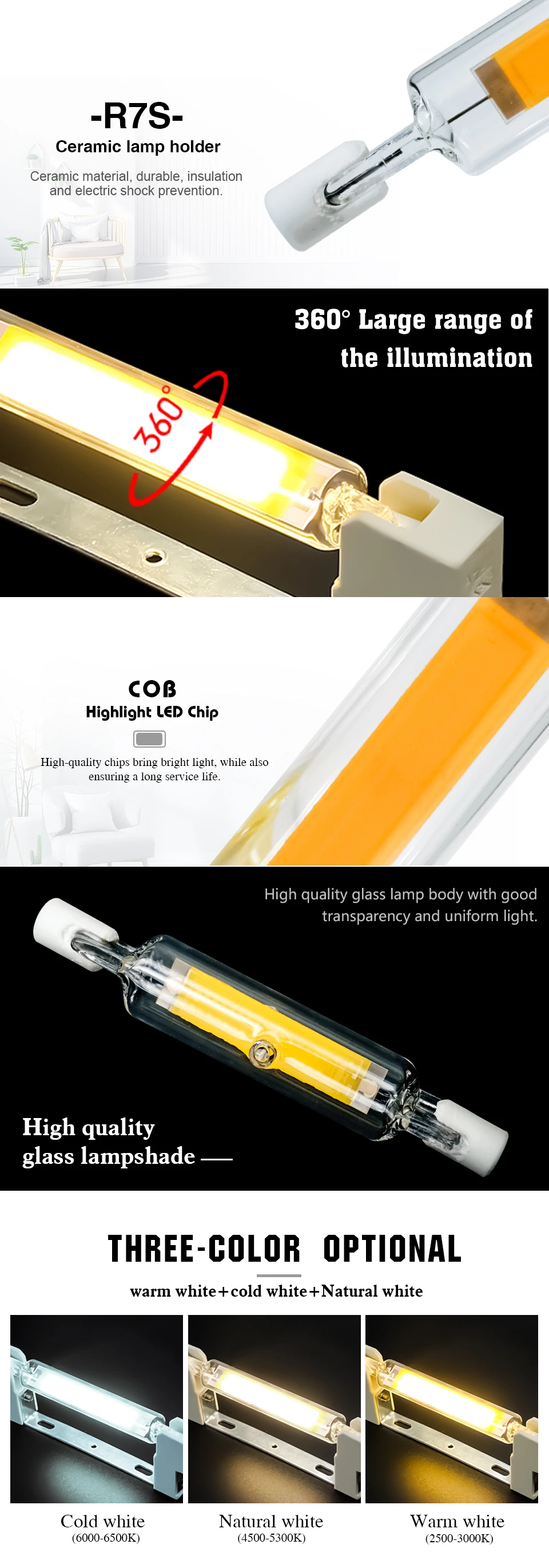 1-10pcs High Power LED R7s COB Glass Tube 78mm 118mm J78 J118 COB Light Bulb 110V 220V 15W 20W 30W 50W Home Replace Halogen Lamp