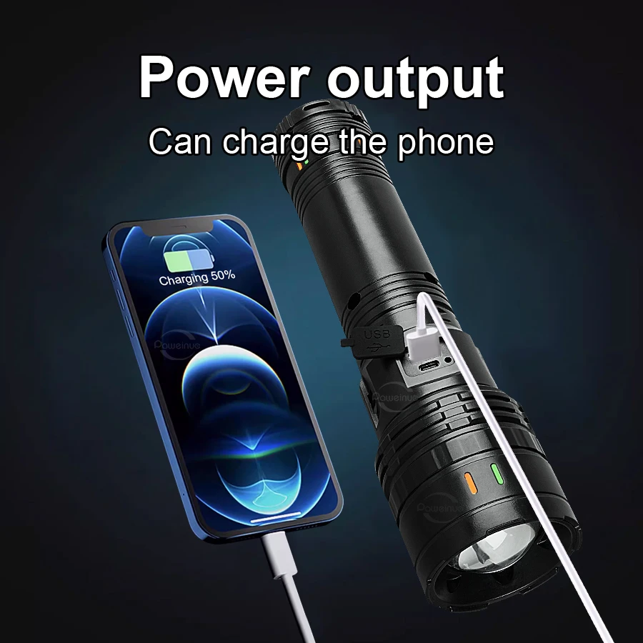 998000000LM Ultra Powerful LED Flashlight New 2000W Super Bright Torch Light Rechargeable Portable Lamp Outdoor Fishing Lantern