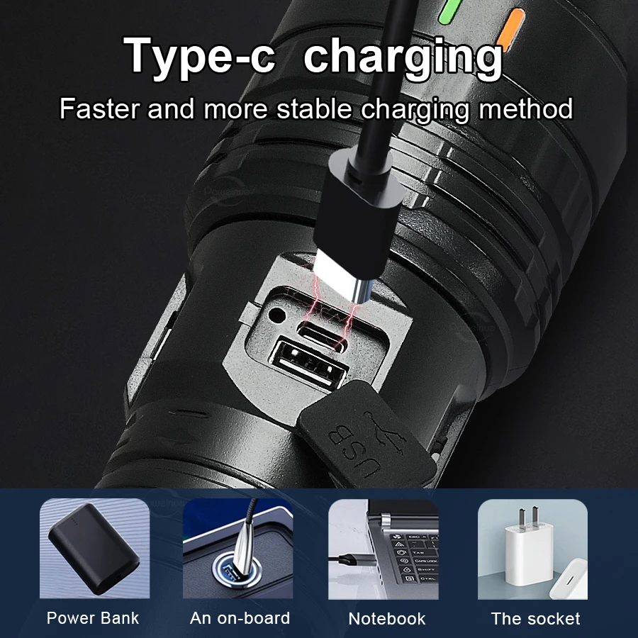 998000000LM Ultra Powerful LED Flashlight New 2000W Super Bright Torch Light Rechargeable Portable Lamp Outdoor Fishing Lantern