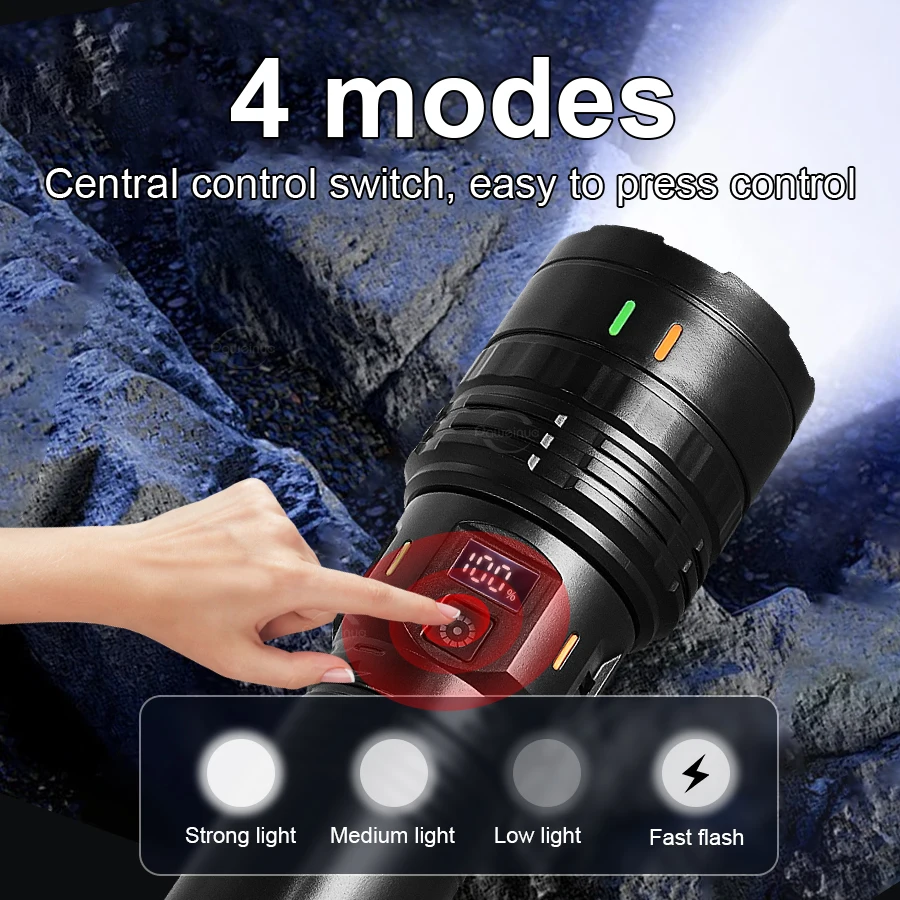 998000000LM Ultra Powerful LED Flashlight New 2000W Super Bright Torch Light Rechargeable Portable Lamp Outdoor Fishing Lantern
