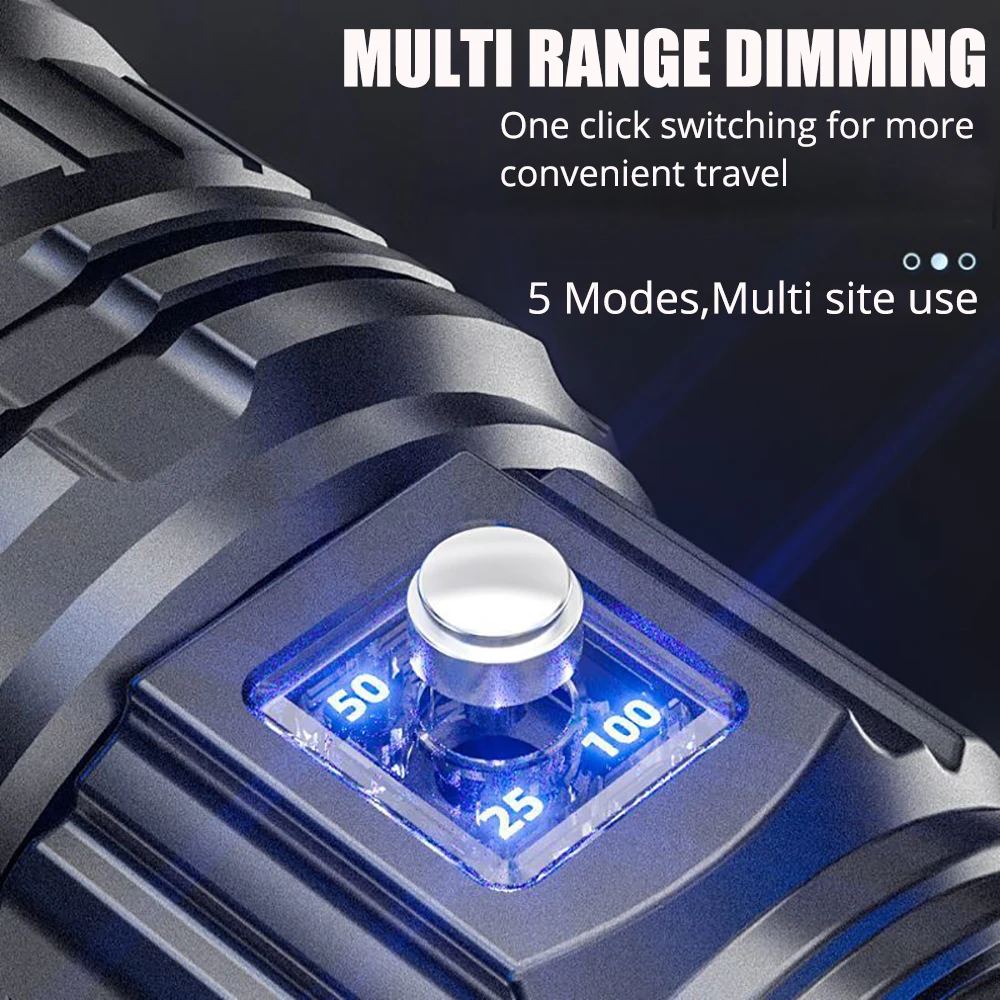 1000W Built-in Battery Flash Light Emergency Spotlights 9km 990000000LM Most Powerful Led Flashlights Tactical Torch 15000mah