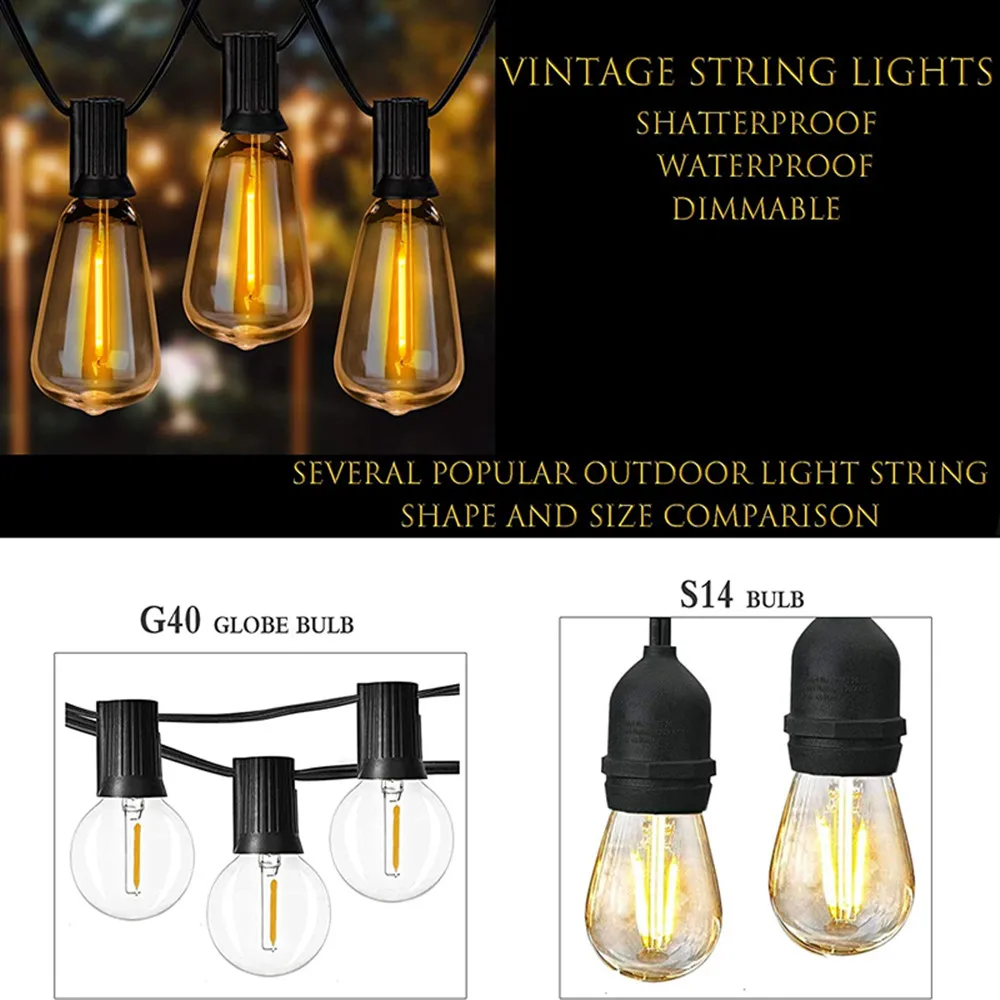 ST38 Globe Outdoor LED String Lights Plastic Shatterproof Bulbs Waterproof Patio Lights for Garden Outside Backyard Porch EU220V