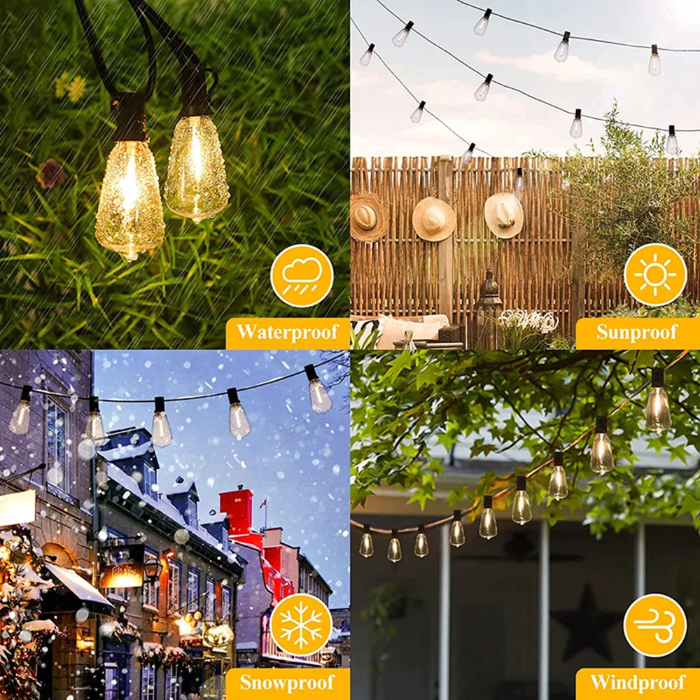 ST38 Globe Outdoor LED String Lights Plastic Shatterproof Bulbs Waterproof Patio Lights for Garden Outside Backyard Porch EU220V