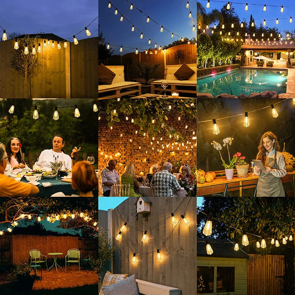 ST38 Globe Outdoor LED String Lights Plastic Shatterproof Bulbs Waterproof Patio Lights for Garden Outside Backyard Porch EU220V