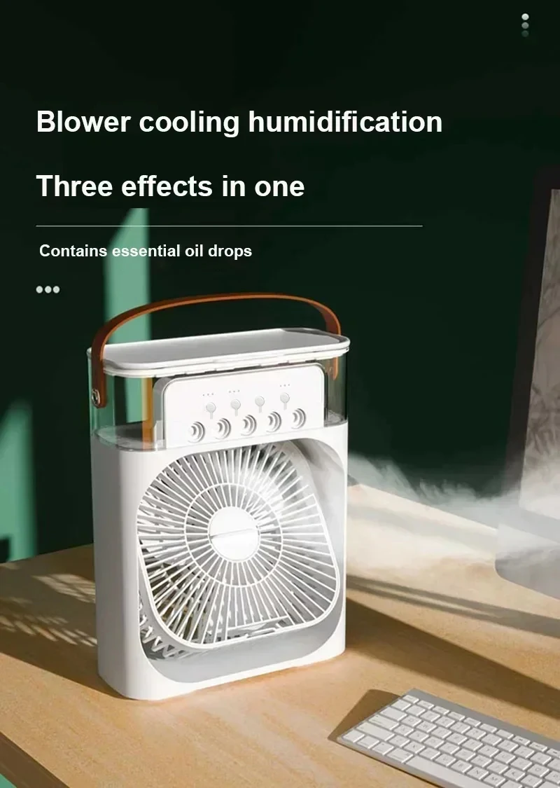 New 3 In 1 Fan AIr Conditioner Household Small Air Cooler LED Night Light Portable Humidifier Air Adjustment Fan Office Home Fan