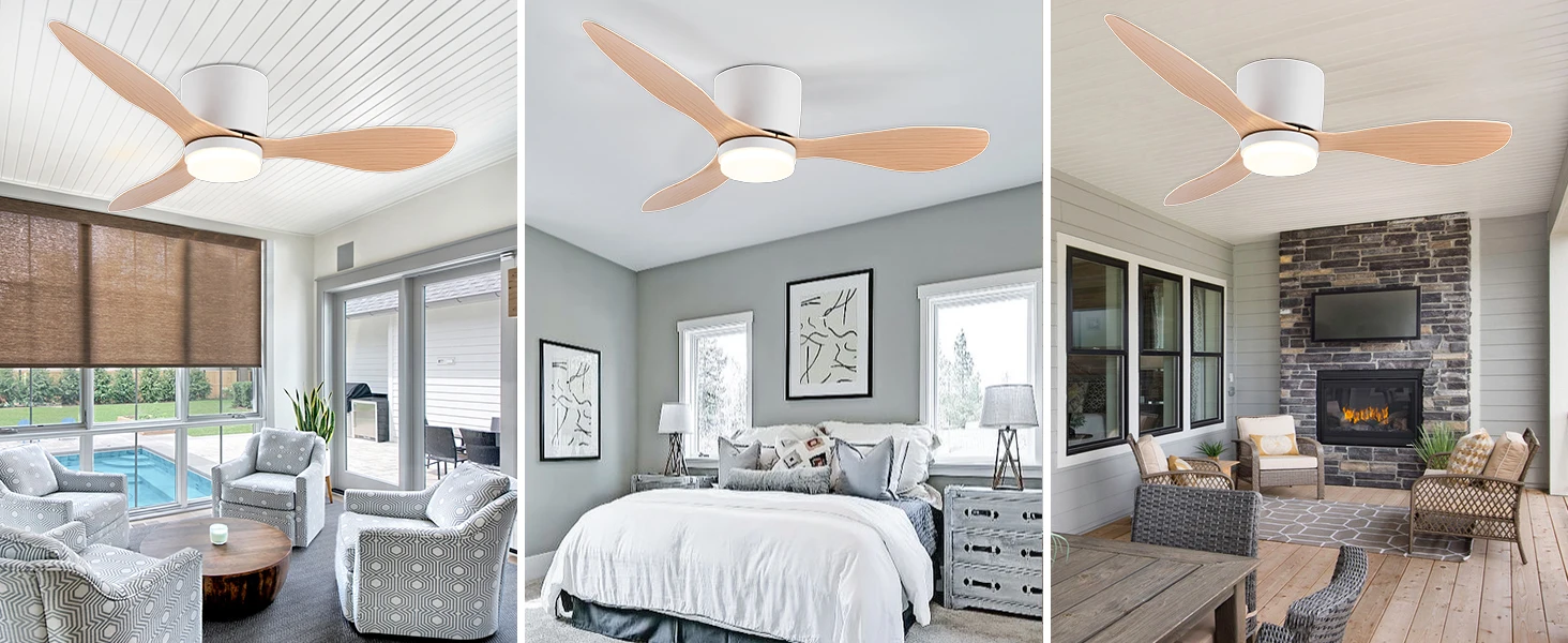 IRALAN Ceiling Fan With Light, 42 Inch/52 Inch Low Profile Ceiling Fan With Remote Control, For Indoor and Covered Outdoor