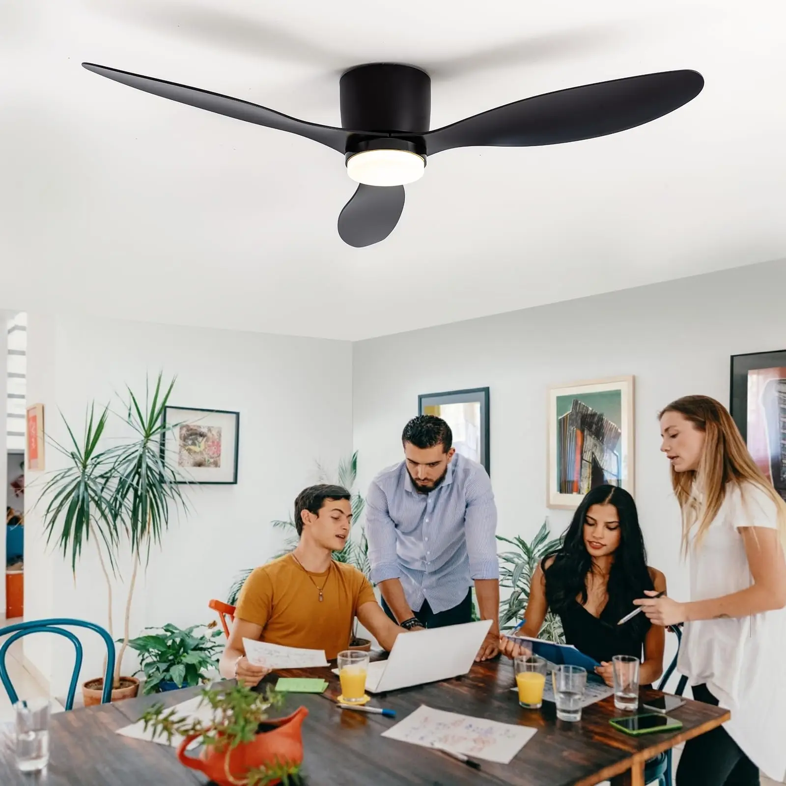 IRALAN Ceiling Fan With Light, 42 Inch/52 Inch Low Profile Ceiling Fan With Remote Control, For Indoor and Covered Outdoor