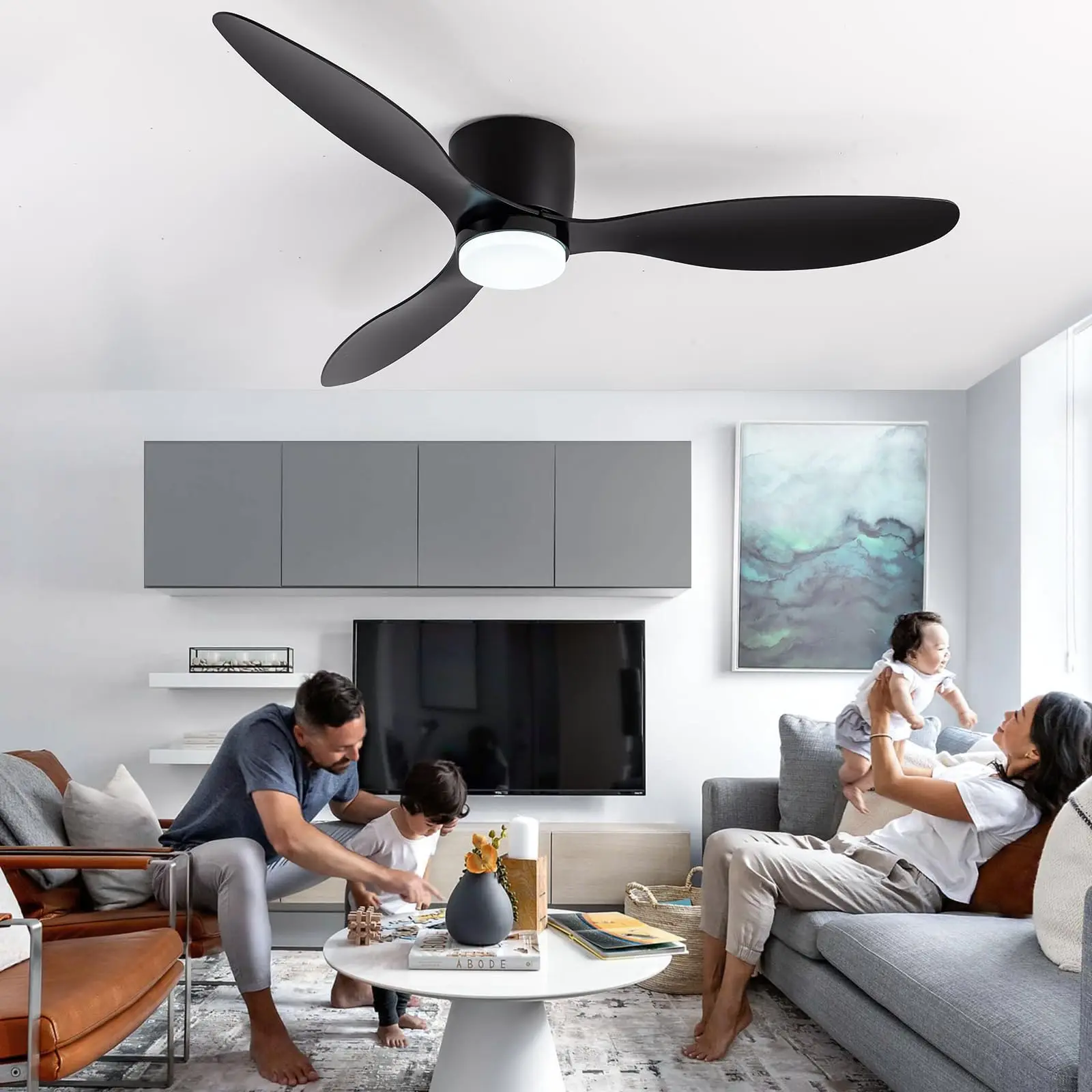 IRALAN Ceiling Fan With Light, 42 Inch/52 Inch Low Profile Ceiling Fan With Remote Control, For Indoor and Covered Outdoor