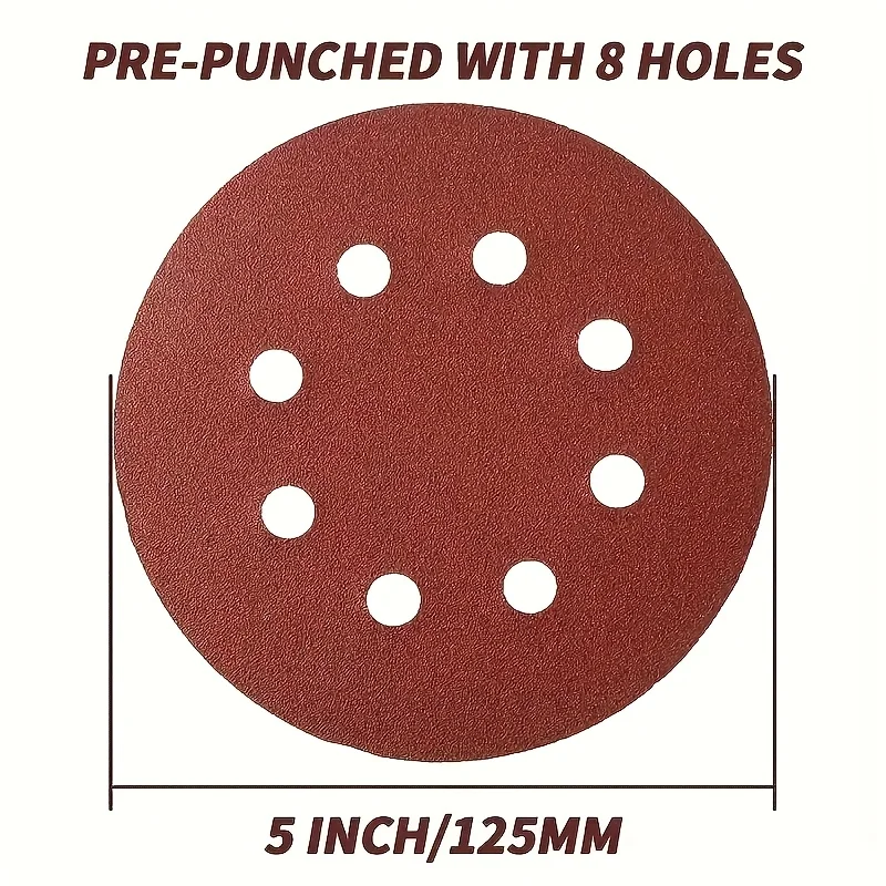 100 Pieces of 5-Inch 8-Hole Sandpaper - 60/80/100/150/180/240/320/400/600/800/1000 Grit - Perfect for Random Orbital Sanders!