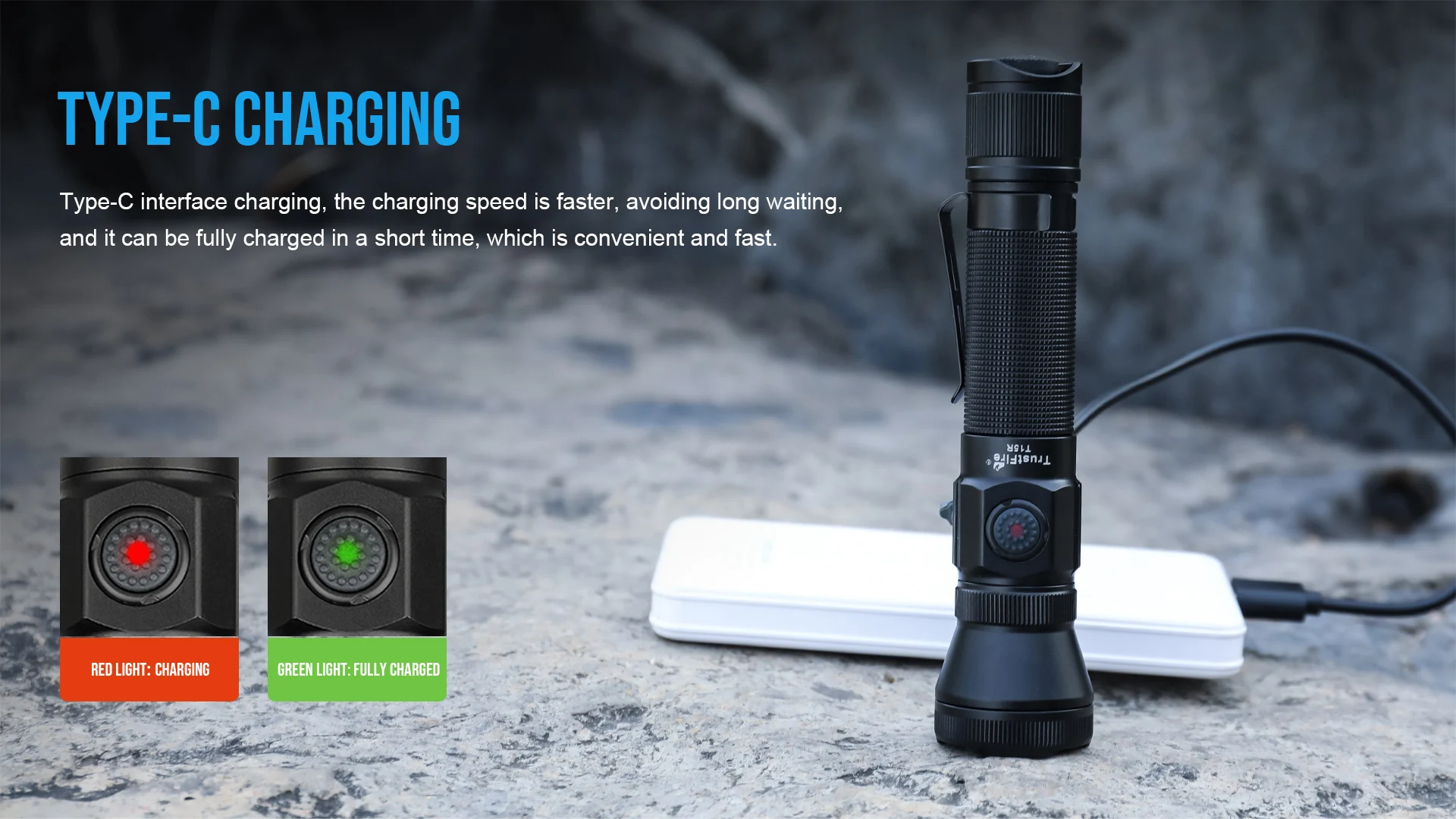 Trustfire T15R Army Tactical Flashlight 2350Lumen Powerful Type C USB Rechargeable 18650 LED Rechargeable Military Tactical Lamp