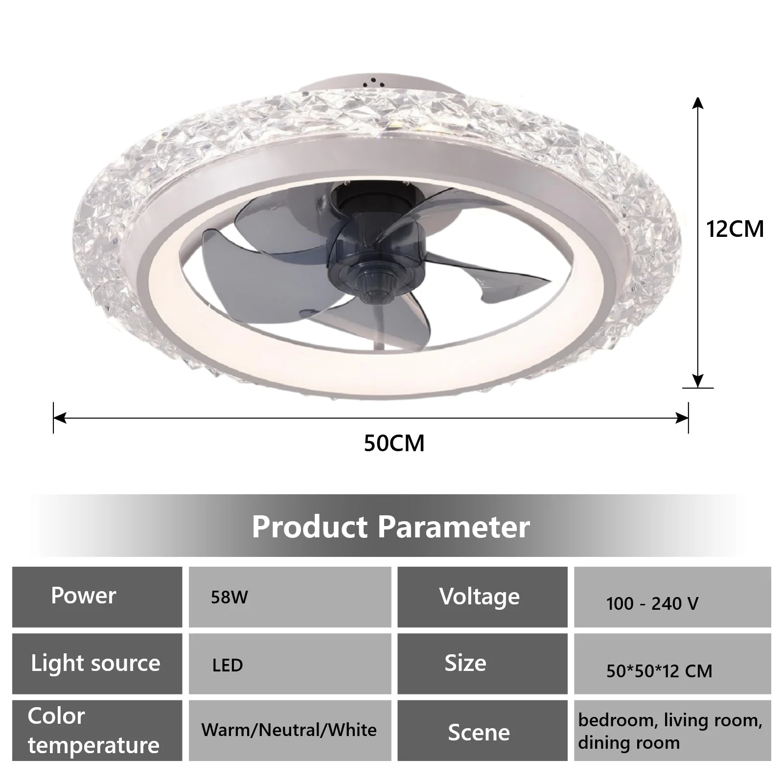 Modern Ceiling Fan (With Lighting) Silent LED Dimmable Ceiling Fan (With Remote Control) for Bedroom Study Dining Room,
