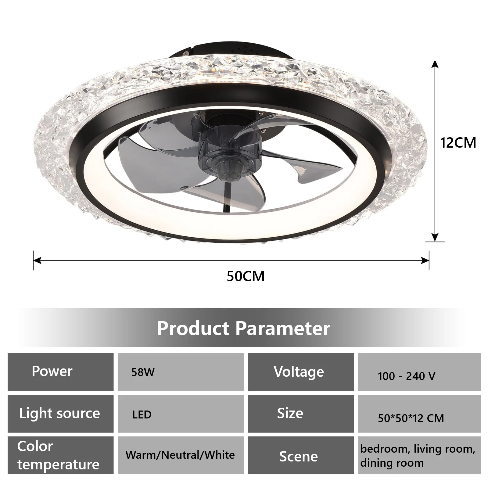 Modern Ceiling Fan (With Lighting) Silent LED Dimmable Ceiling Fan (With Remote Control) for Bedroom Study Dining Room,