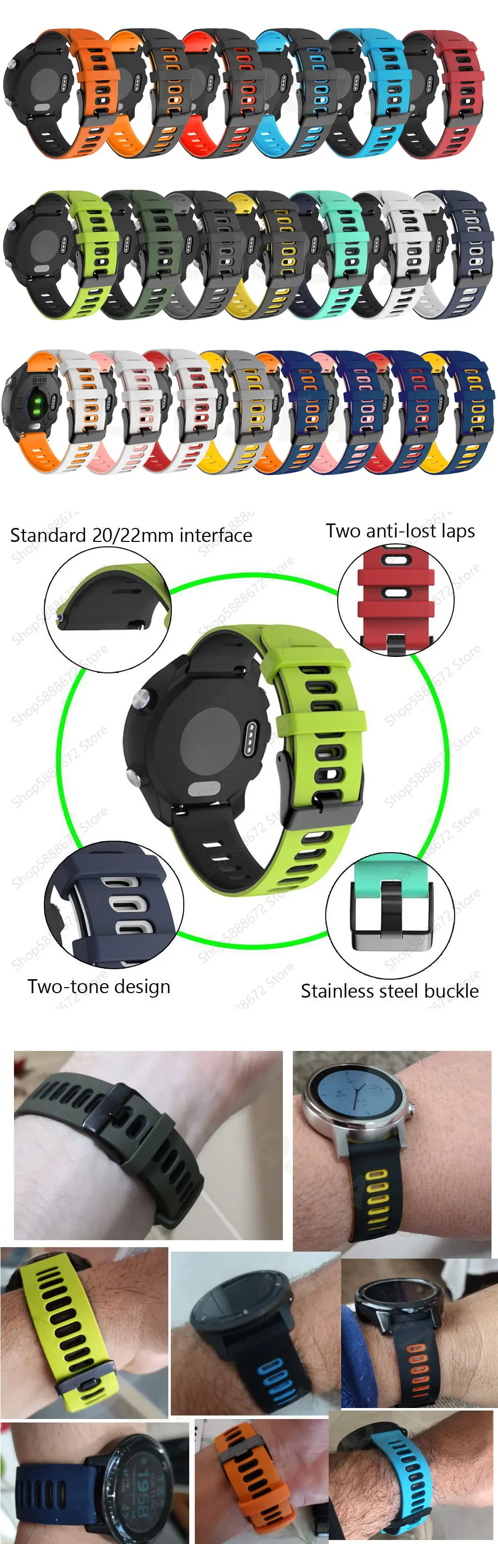 20 22mm Silicone Smart Watch Band Straps For Garmin Venu 3 / 2 Wristband Forerunner 265 255 645 245 745 Venu 2 Plus SQ Bracelet
