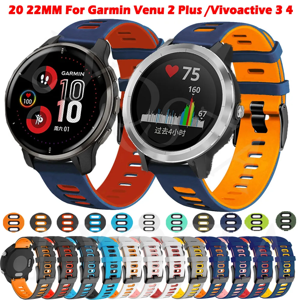 20 22mm Silicone Smart Watch Band Straps For Garmin Venu 3 / 2 Wristband Forerunner 265 255 645 245 745 Venu 2 Plus SQ Bracelet