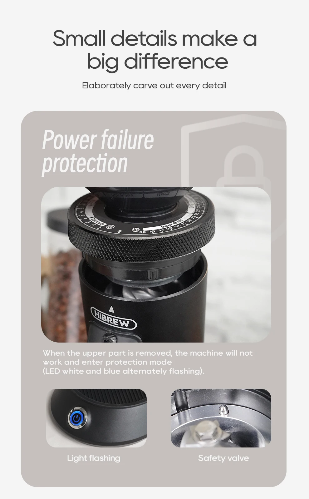 HiBREW G5 48mm Conical Burr Electric Coffee Grinder Compact Portable Coffee Bean Mill Kitchen for Espresso Turkish Coffee