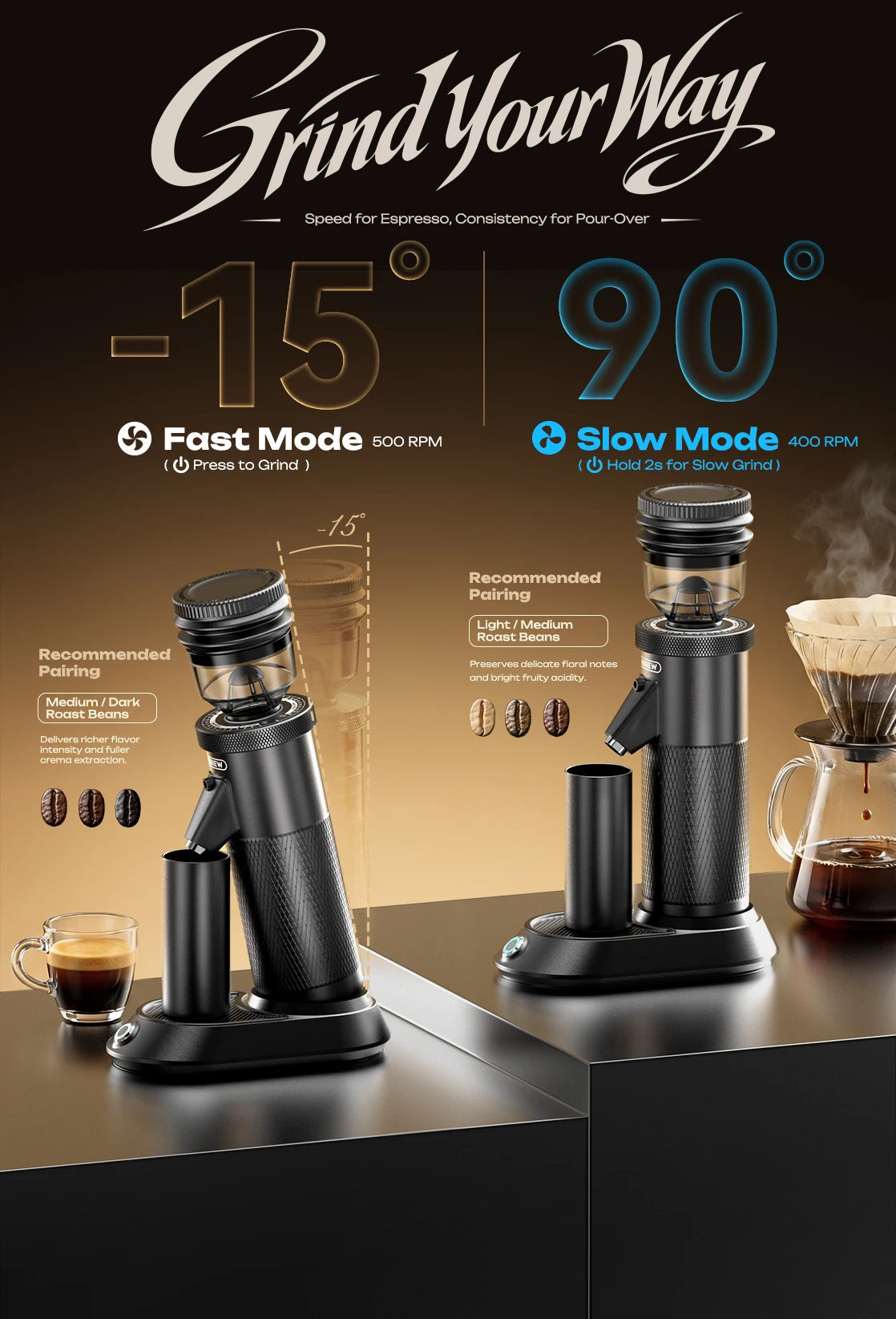 HiBREW G5 48mm Conical Burr Electric Coffee Grinder Compact Portable Coffee Bean Mill Kitchen for Espresso Turkish Coffee