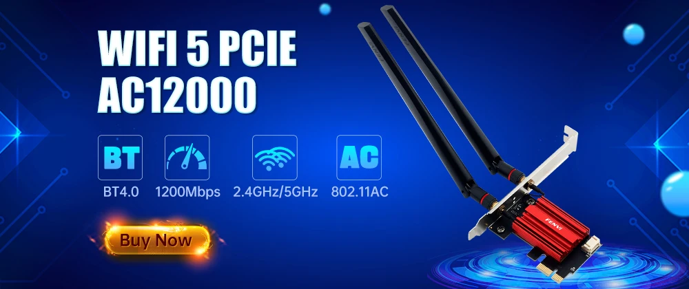 FENVI WiFi 5 AC1200 PCI-E Wireless Adapter BT4.0 Dual Band 2.4G/5GHz 802.11AC Network Card Desktop Laptop PC For Windows 7/10/11