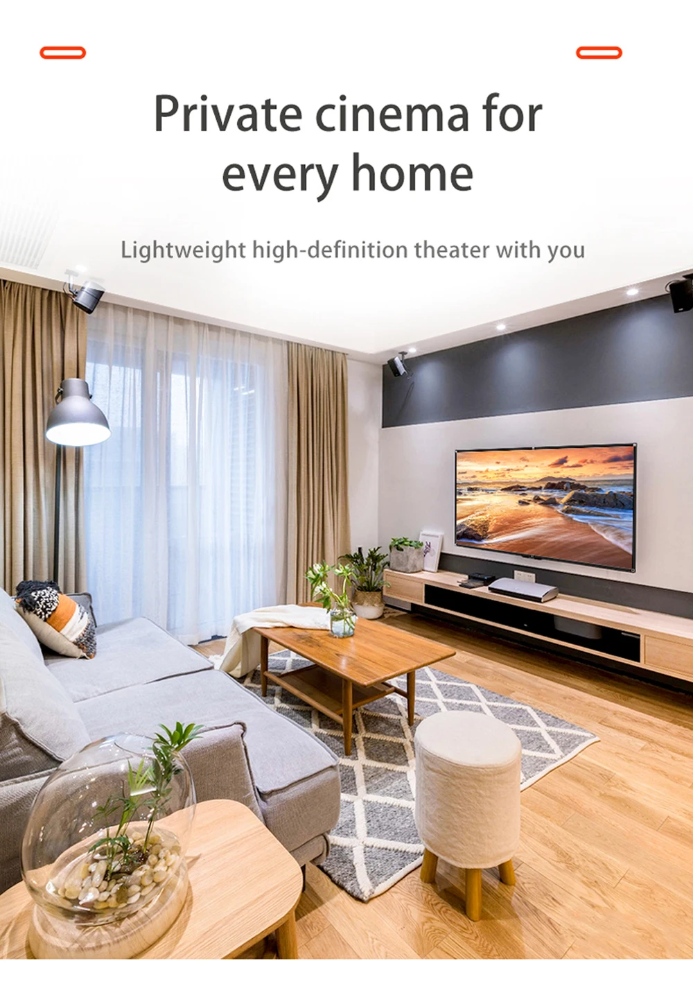 MIXITO Projection Curtain 16: 9 Ratio Hight-Density 60-200 Inch Foldable Anti-Crease Portable Movie Projector Screen