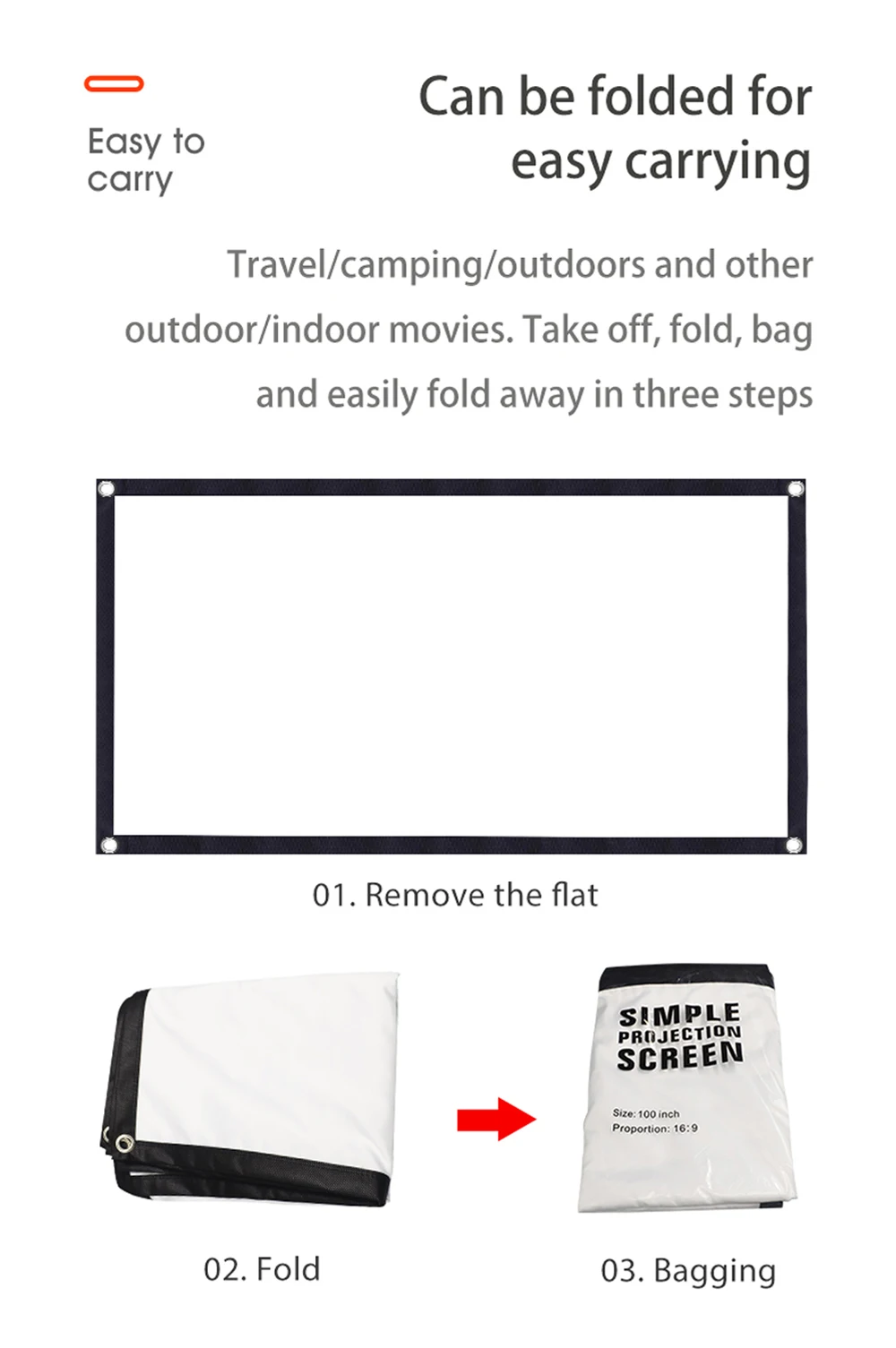 MIXITO Projection Curtain 16: 9 Ratio Hight-Density 60-200 Inch Foldable Anti-Crease Portable Movie Projector Screen