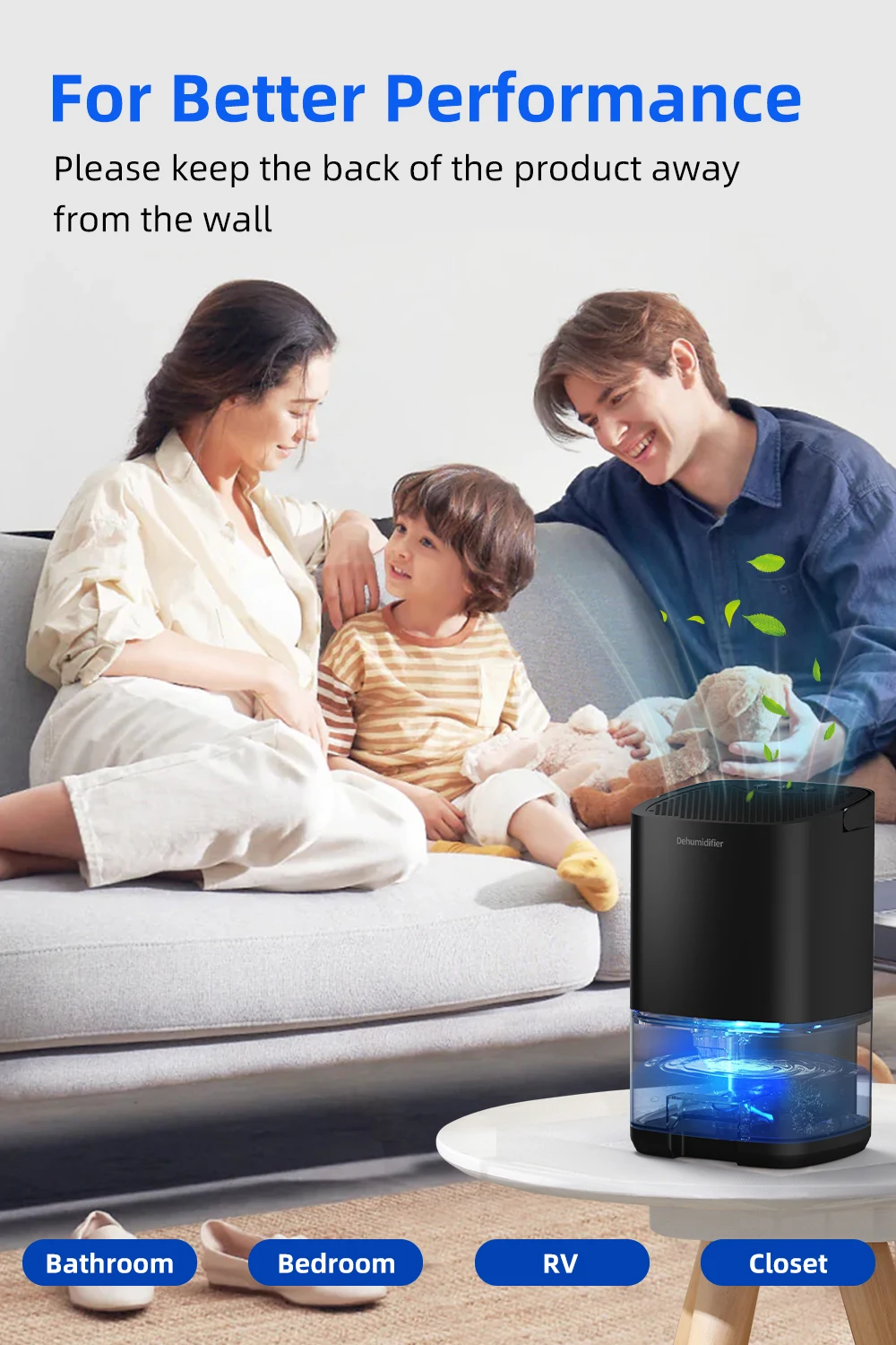 1pc 1000ml Portable Dehumidifier for Home Office and RV Eliminate Damp Mold and Moisture Easy to Use and Energy Efficient