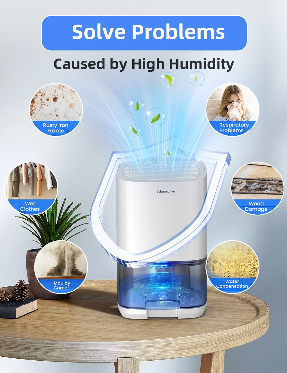1pc 1000ml Portable Dehumidifier for Home Office and RV Eliminate Damp Mold and Moisture Easy to Use and Energy Efficient