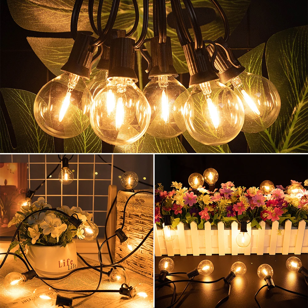 7.6-30 Meter G40 Garland String Lights LED Waterproof and Shatterproof Globe Bulb Outdoor Patio String Lights for Christmas Deco