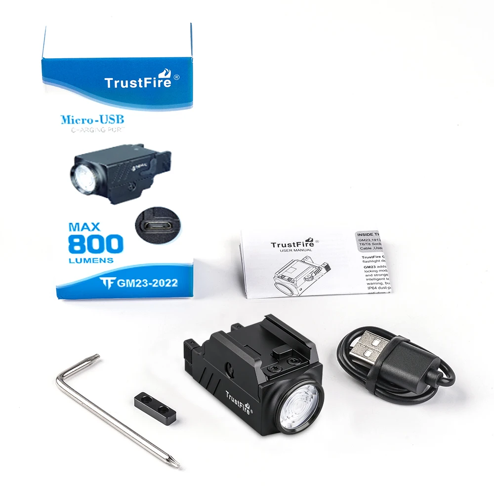 TrustFire GM23 Tactical LED Flashlight Compact Powerful GL0ck Light Rail Mounted Quick Release USB Rechargeable Torch