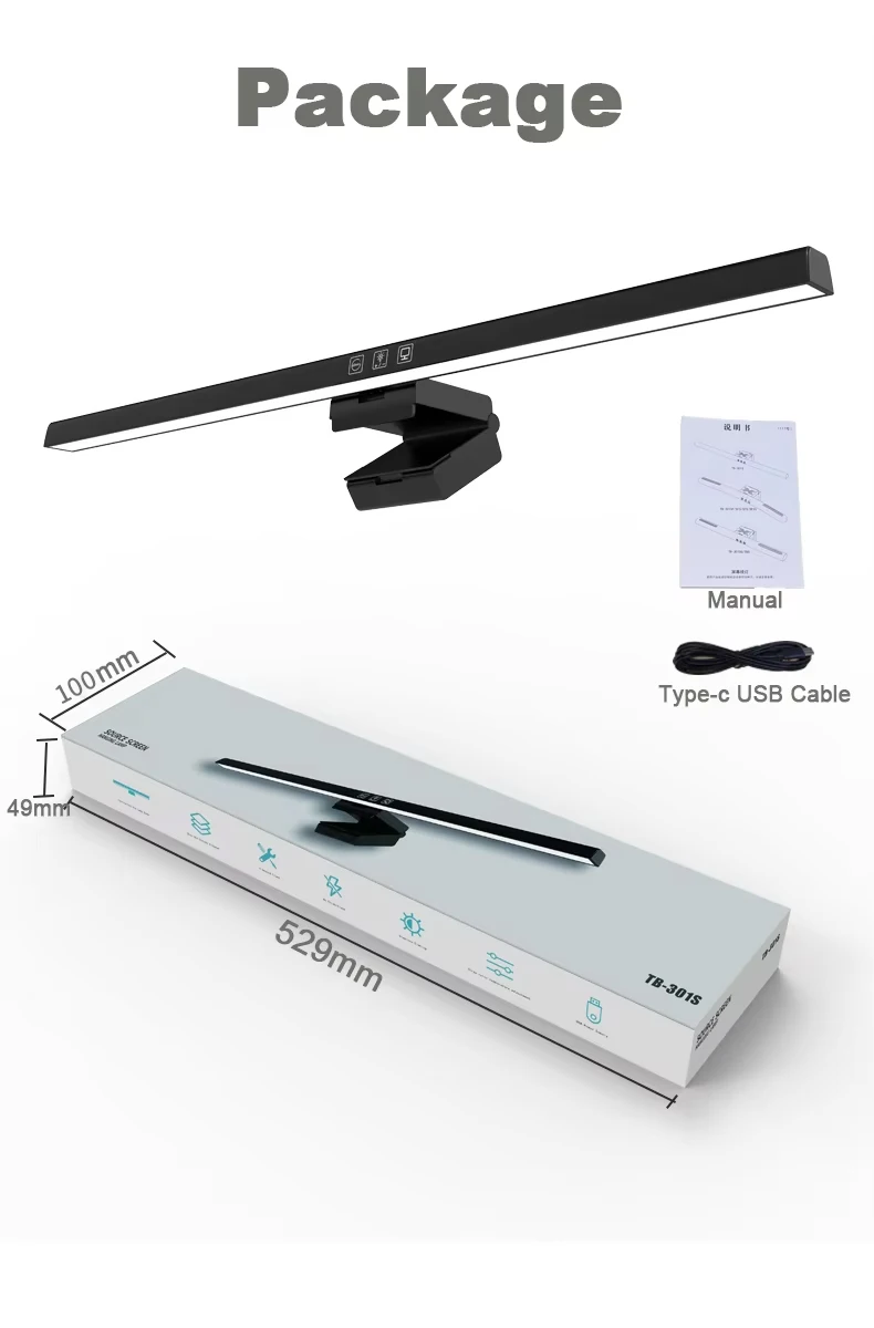 50cm Computer Monitor Light Bar Screen Hanging Lights Stepless Dimming USB Desk Lamp For Study Reading Light Table Monitor Lamp