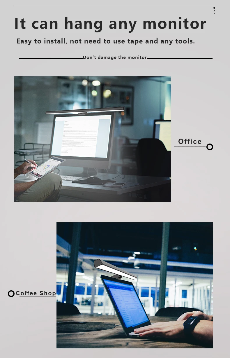 50cm Computer Monitor Light Bar Screen Hanging Lights Stepless Dimming USB Desk Lamp For Study Reading Light Table Monitor Lamp