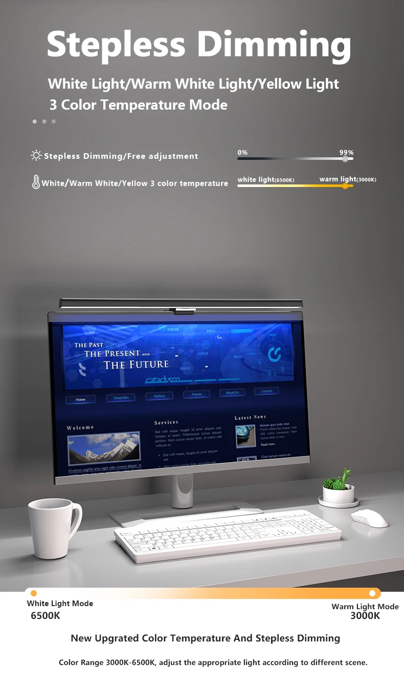 50cm Computer Monitor Light Bar Screen Hanging Lights Stepless Dimming USB Desk Lamp For Study Reading Light Table Monitor Lamp