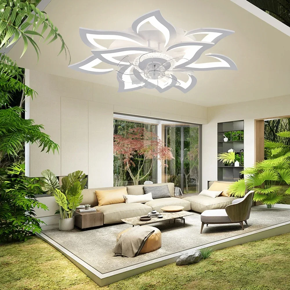 Ceiling Fan with Lights,Modern dimable Flower pattern, Remote Control/app Control, 6 Gear Speeds Fan Ceiling Lamp
