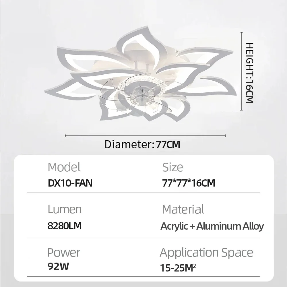 Ceiling Fan with Lights,Modern dimable Flower pattern, Remote Control/app Control, 6 Gear Speeds Fan Ceiling Lamp