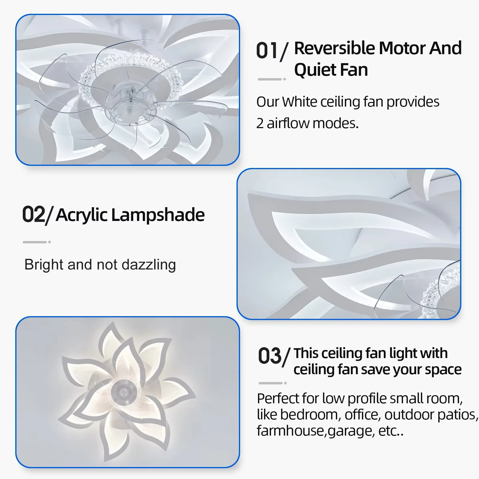 Ceiling Fan with Lights,Modern dimable Flower pattern, Remote Control/app Control, 6 Gear Speeds Fan Ceiling Lamp