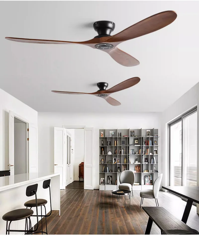 42/52/60 Inch Low Floor Ceiling Fan 3 Wooden Blade DC Motor Electric Fan with Remote Control for Living Room Dining Room Bedroom