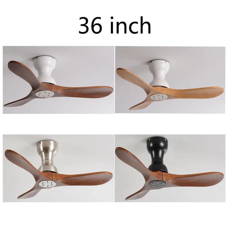 42/52/60 Inch Low Floor Ceiling Fan 3 Wooden Blade DC Motor Electric Fan with Remote Control for Living Room Dining Room Bedroom