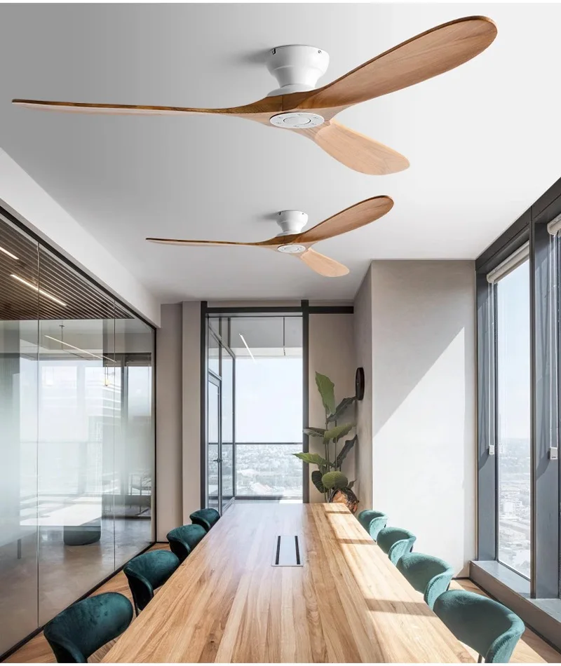 42/52/60 Inch Low Floor Ceiling Fan 3 Wooden Blade DC Motor Electric Fan with Remote Control for Living Room Dining Room Bedroom