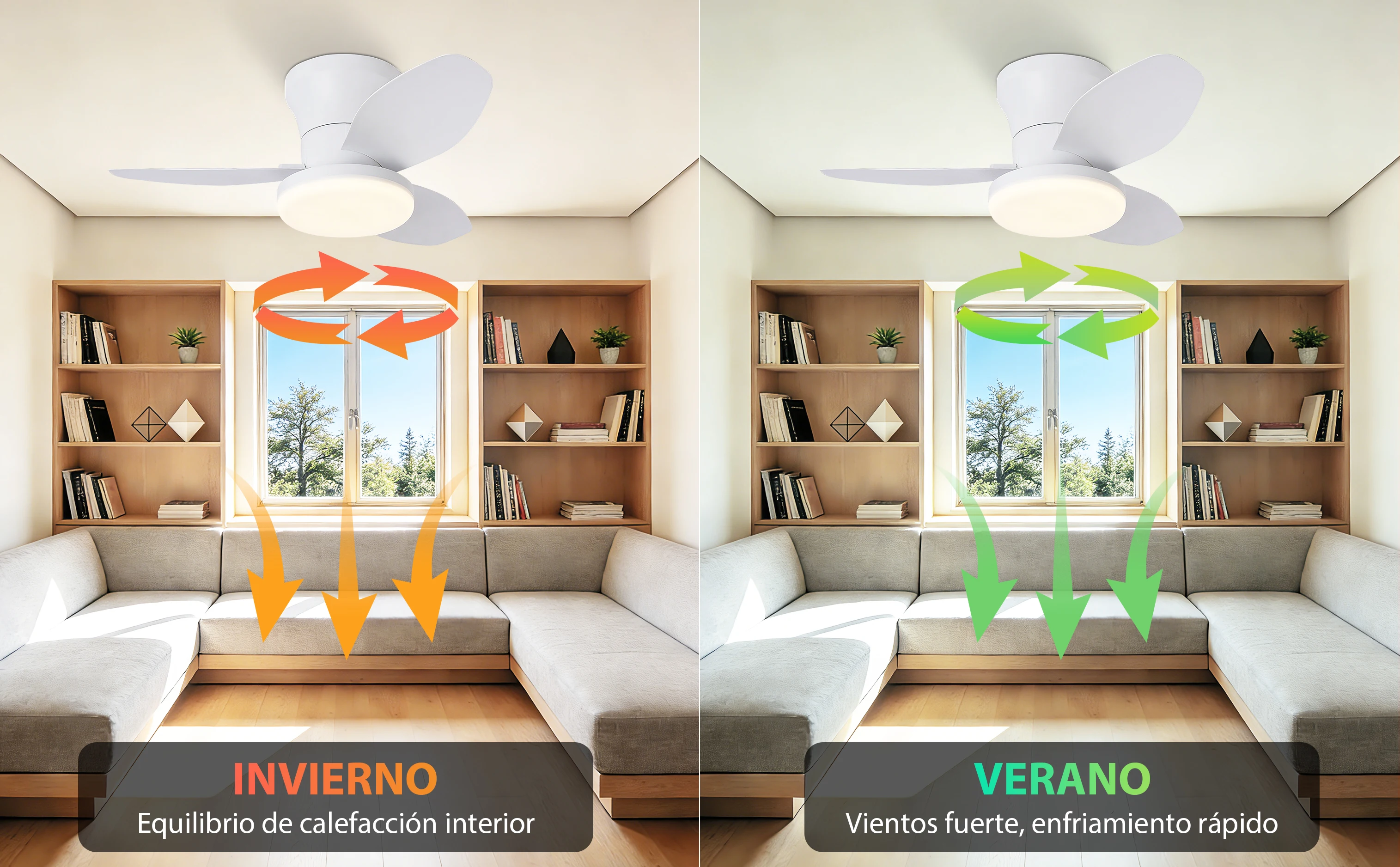 Ceiling Fan with 30W Led Light, Silent Dc Motor Ø80Cm, 6 Speeds with Remote Control, Winter-Summer Function, 3 Temperatures and Timer, Modern Fan Lamp for Bedroom and Living Room