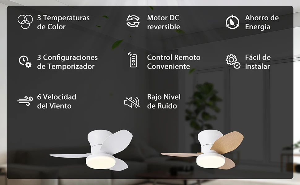 Ceiling Fan with 30W Led Light, Silent Dc Motor Ø80Cm, 6 Speeds with Remote Control, Winter-Summer Function, 3 Temperatures and Timer, Modern Fan Lamp for Bedroom and Living Room