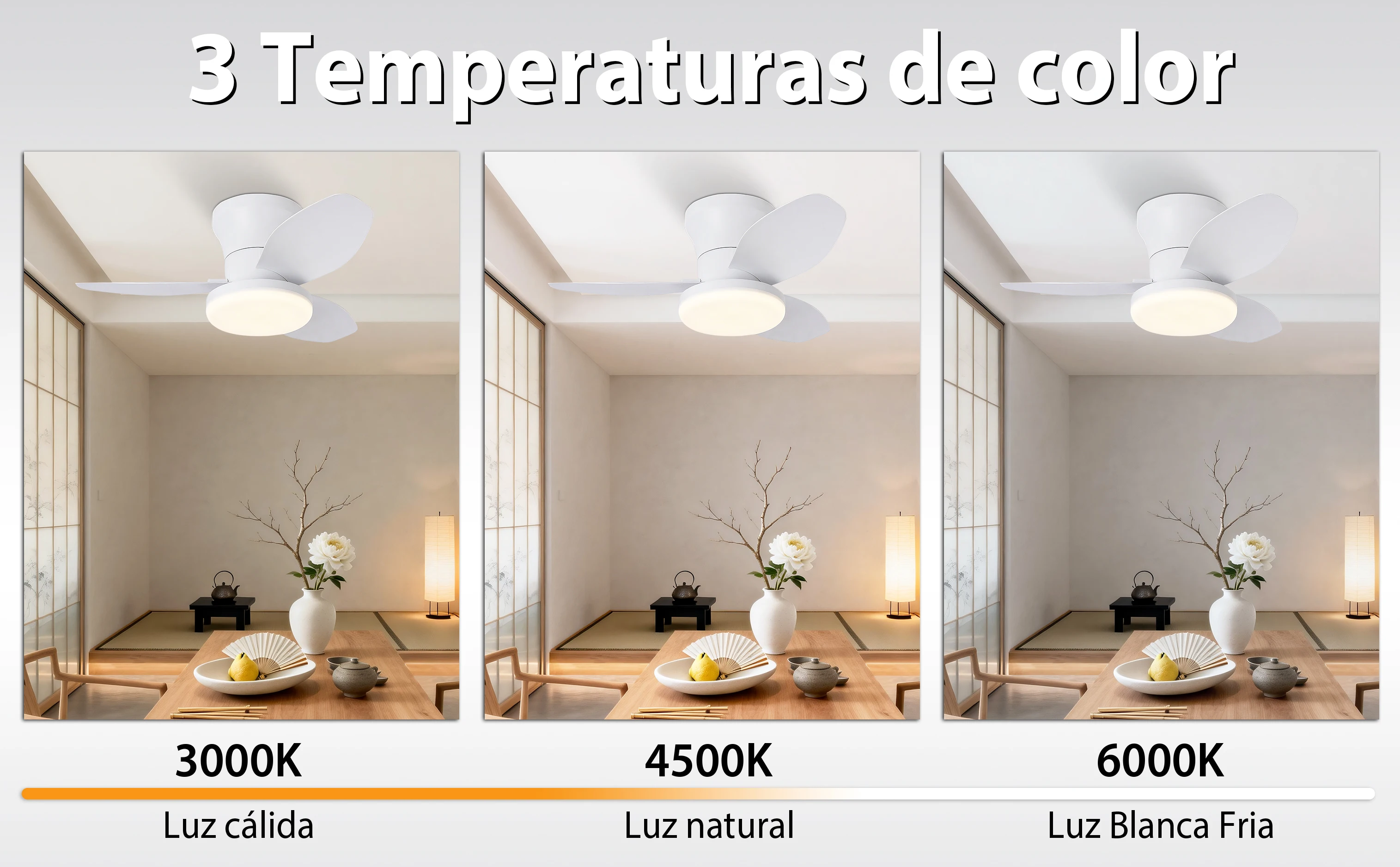 Ceiling Fan with 30W Led Light, Silent Dc Motor Ø80Cm, 6 Speeds with Remote Control, Winter-Summer Function, 3 Temperatures and Timer, Modern Fan Lamp for Bedroom and Living Room