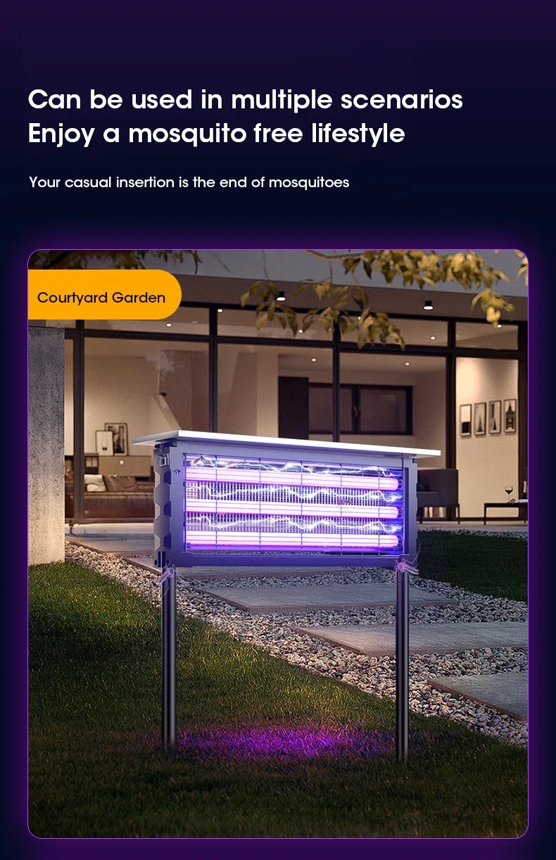 Solar Mosquito Killer Lamp with Light, 395nm UV+Carbon Mesh, IPX5 Waterproof, USB/Solar Rechargeable, 10Y, for Garden/Patio